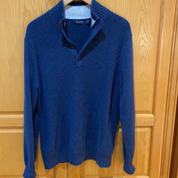 Nautica Mens Quarter Button Pullover Heavyweight Sweater Mock Neck Size Medium - Picture 1 of 7